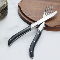 Ensemble de couteau et fourchette à steak de style Laguiole avec manche en bois, acier inoxydable, bois noir, 2 pièces, vente en gros pour hôtels et restaurants