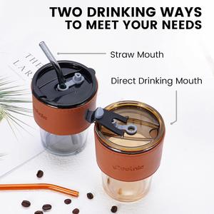 Cadeau d'entreprise promotionnel : Tasse en verre avec couvercle et paille, personnalisable, 15 oz, pour thé ou café, avec logo - Product Image 4