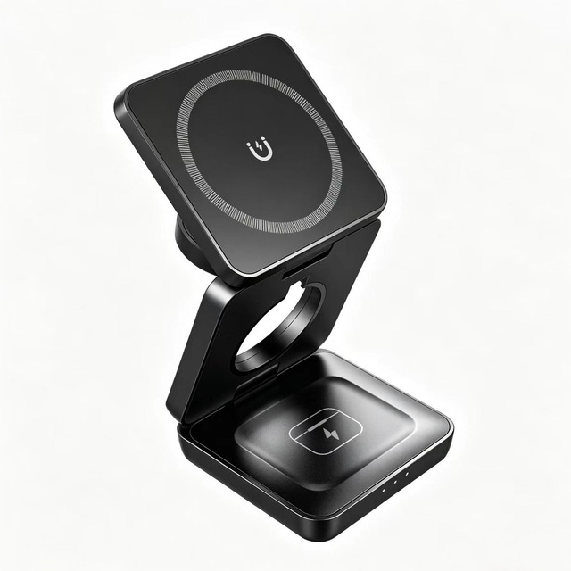 3-in-1 Foldable Wireless Charger 15W Fast Charge Compatible for for Featuring Portable Magnetic Phone Holder Charging