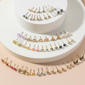 LR-09 Juego <span class=keywords><strong>de</strong></span> Joyería para Orejas <span class=keywords><strong>de</strong></span> Mujer, 30 Pares <span class=keywords><strong>de</strong></span> Aretes <span class=keywords><strong>de</strong></span> <span class=keywords><strong>Elefante</strong></span>, Triángulo, Luna, Mariposa, <span class=keywords><strong>Flor</strong></span>, Estrella, Cristal, Perla y Aleación - Product Image 4