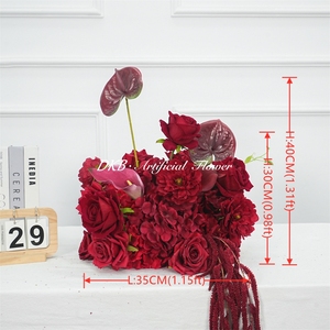 Composition florale artificielle rouge pour allée de mariage, rangée florale pour événements extérieurs, décoration de toile de fond pour fêtes - Product Image 3