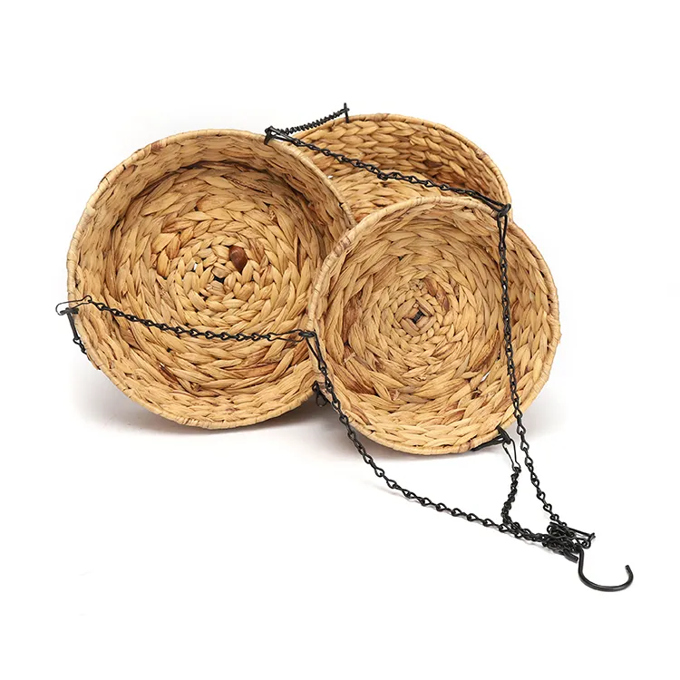 Most Popular 3 Tier Water Hyacinth Handmade Hanging Fruit Basket Decorative Wall Hanging Basket
