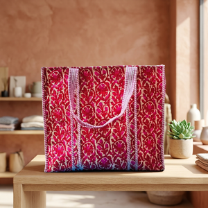 Sacs fourre-tout indiens imprimés au bloc, grands sacs à main matelassés en coton pour femmes, cadeau de voyage, cadeau de Noël pour elle, sacs à main pour professeurs - Product Image 3