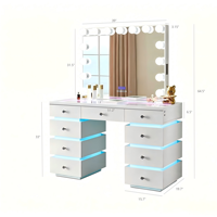 Coiffeuse éclairée par LED avec miroir 15 ampoules, éclairage RGB et 9 tiroirs pour chambre, hôtel, salon