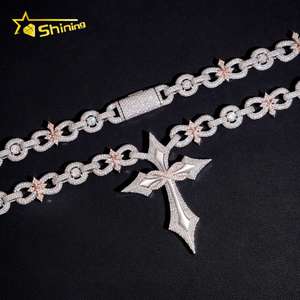 Nuovo arrivo glassato 925 argento Moissanite cubano catena <span class=keywords><strong>con</strong></span> ciondolo a croce di lusso uomini Infinity Cuban Link Moissanite gioielli - Product Image 4