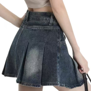 Cao eo Denim Mini Latin <span class=keywords><strong>Ballet</strong></span> váy một dòng gongzi xếp li HEM sexy mông nâng đường cong thẳng phong cách thoáng khí đa năng - Product Image 6