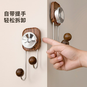 Wood Grain Suction Cup Double Hook Wall Mount Hook For Bathroom Towel Rack Minimalist Design - Product Image 2
