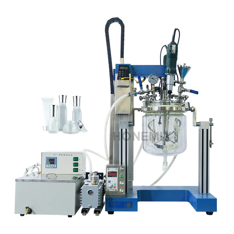 HONE Piccola scala emulsionante omogeneizzatore reattore lab mixer vuoto per crema cosmetica lozione pasta with1-10L di vetro serbatoio di miscelazione