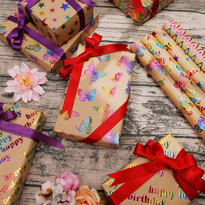 กระดาษคราฟท์หนา80กรัมกล่องของขวัญรูปดาวหัวใจวันเกิดกระดาษม้วนหรูหราสำหรับบรรจุภัณฑ์กระดาษห่อ - Product Image 6