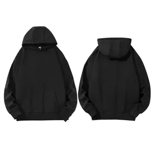 Özel logo özelleştirilmiş boş düz spor siyah ağır pamuk erkek hoodies tişörtü üzerinde çekin