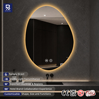 Miroir de salle de bain LED ovale sans cadre, en forme d'œuf, rétroéclairé, intelligent, anti-buée, tactile, pour hôtel de luxe, villa, décoration de vanité