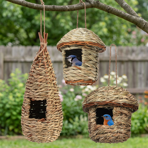 Casa para Pájaros de Fibra Tejida a Mano, Diseño Sólido, Duradera para Exteriores, para Todas las Estaciones, Casa para Mascotas de Tamaño Pequeño, Estilo Simple - Product Image 2