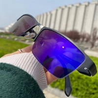 Lunettes Anti-Lumière Bleue Photochromiques Homme UV400 TR90 Métal Petit Rectangle Semi-Cerclées Antireflet Bleu Photochromique