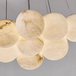 Op maat gemaakte moderne alabaster totem 3-delige hanglampen voor woonkamer en eetkamer, messing alabaster kroonluchter hanglamp - Product Image 6