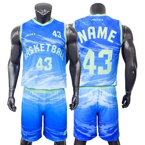 Uniforme da basket personalizzata MOQ 10 pezzi con scollo a V colletto a costine set completo di sublimazione uniforme della squadra di basket