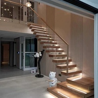 Escalier suspendu en L moderne, durable et écologique en bois massif pour extérieur, personnalisable
