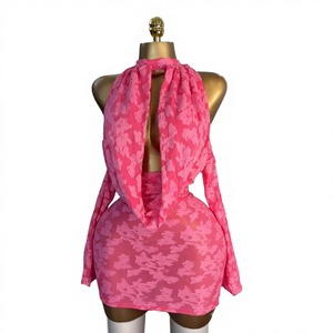 Vestido Mini Bodycon Rosa con Cuello Halter y Aberturas, de Cintura Alta, Sin Mangas, Transpirable y Ecológico, Ideal para Fiestas de Verano - ¡Gran Oferta! - Product Image 3