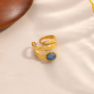 Anillo con Forma de Serpiente con Incrustaciones de Piedras Naturales, Estilo Vintage, Ajustable, para Mujer - Product Image 3