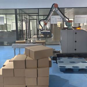 Chaîne de machines robotisées pour l'érection et l'emballage de cartons, l'érection et l'emballage de caisses de bouteilles, la palettisation et le superposition pneumatiques à haut rendement - Product Image 3