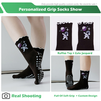 Chaussettes de yoga en coton personnalisées pour femmes, antidérapantes, à volants, douces et respirantes