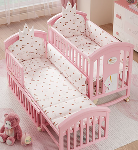 سرير طفل من الخشب الصلب باللون الوردي للفتيات حديثي الولادة سرير متحرك متين مع وصلة كبيرة لغرفة المعيشة أو المدرسة - Product Image 3