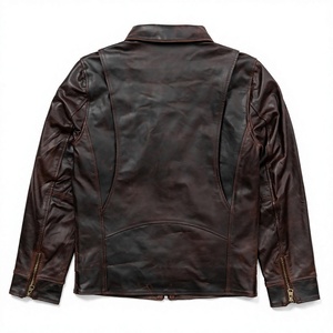 Chaqueta Bomber de Cuero Genuino para Hombre, Cuello Camisero, Cierre de Cremallera, Color Sólido, Corte Regular, Estilo Motero, Invierno - Product Image 4