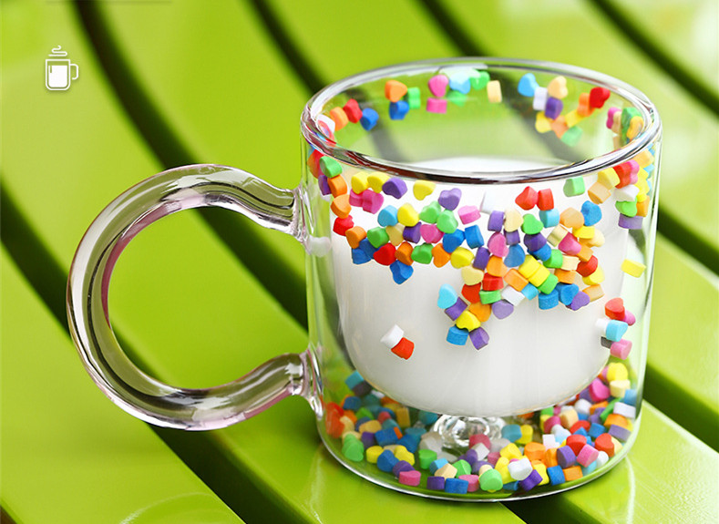 Wholesale Ins Hot Sales Flow Sand Cup Lovely Cup Double-layer Glass Water Mug Creative Gift For Girls