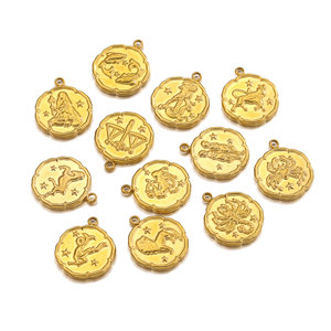 Colgante de Oro de 18K con Signo Zodiacal en PVD |   Medallón de las 12 Constelaciones para la Creación de Joyería DIY |   Impermeable, Hipoalergénico y Resistente a la Decoloración - Product Image 4