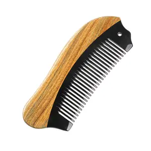 Hot Quality Handmade Sandalwood Styling Tools Buffalo Black Salon Personal Hair Care Pocket Natural Horn Wooden Comb For Hair