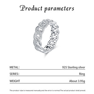 S925 Silver Hiphop Chain <b>Ring</b> With <b>Crystal</b> Pave Setting Geometric Unisex Everyday Wear Edgy Full Pave Cuban Chain Statement <b>Ring</b> - Product Image 2