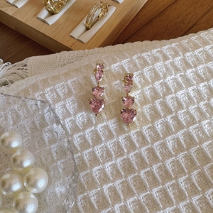Coreano de lujo Rosa melocotón corazón diamante colgante collar circón tenis cadena gargantilla collares nupcial boda joyería conjuntos - Product Image 5