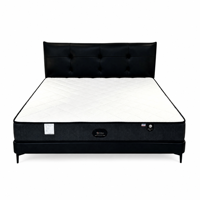 Cadre de lit rembourré réglable en cuir noir moderne avec tête de lit capitonnée, matelas en mousse haute densité, lit plateforme en bois massif