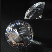 Cadeau d'anniversaire d'entreprise : presse-papiers en verre cristal à facettes en forme de demi-sphère, avec diamant rond, souvenir d'entreprise