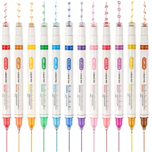 High Reputation Artificial Multicolour 12Pcs Dual 0.5mm Roller Tip Line Highlighter Curve Pen