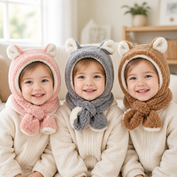 Lot de 3 bonnets pour enfants avec oreilles d'ours |   Écharpe-chapeau en polaire sherpa quatre saisons avec oreilles |   Tissu doux et agréable pour la peau 0-2 ans