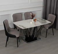 Ensemble table à manger en marbre et pierre fritté gris, 6 chaises, table de cuisine, table de restaurant rectangulaire en acier inoxydable