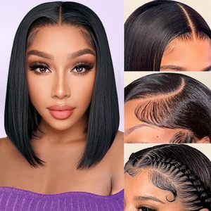 Peluca de Cabello Humano Virgen de Doble Trama, sin Pegamento, con Frente de Encaje HD, Estilo Bob, Cabello Liso Vietnamita Real - Product Image 2