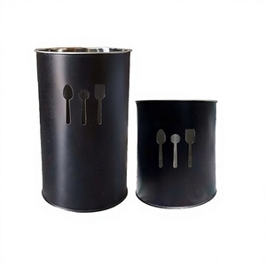 Cylindrical Metal <b>Kitchen</b> <b>Utensil</b> <b>Holder</b> Set with Spoon Fork Spatula Cutout Design for Tableware Storage - Product Image 4