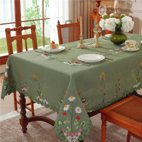 Nappe rectangulaire épaisse verte à motifs floraux brodés, nappe en polyester personnalisée chinoise pour la salle à manger à domicile, banquet