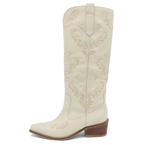<span class=keywords><strong>Stivali</strong></span> da Cowboy da Donna <span class=keywords><strong>di</strong></span> Alta Qualità, Ricamati, con Tacco Basso e Alto, in <span class=keywords><strong>Pelle</strong></span> PU Bianca - Product Image 1