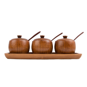 Solid Wood Spice Jars With Lids Set Of 3 <b>Kitchen</b> Condiment Containers For <b>Storage</b> M Size - Product Image 5