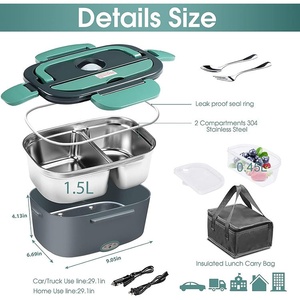 Boîte à <span class=keywords><strong>lunch</strong></span> électrique 80W chauffe-aliments portable <span class=keywords><strong>12V</strong></span> 24V 110V pour voiture/camion/maison boîte auto-chauffante avec 1.5L - Product Image 6