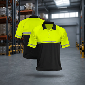 Polo de sécurité réfléchissant fluorescent à manches courtes, haute visibilité, vêtements de travail pour la construction avec bandes pour les équipes routières - Product Image 3