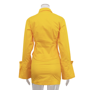 Completo estivo da donna <span class=keywords><strong>in</strong></span> cotone, composto da top corto giallo slim fit e <span class=keywords><strong>minigonna</strong></span> a vita alta, due pezzi casual. - Product Image 5