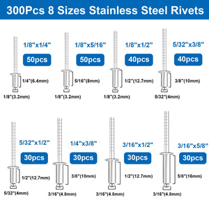 Baiguluo Blind Rivet Set 300pcs Aluminum Shell Iron Rod Round Head Bright Uncoated For Construction Industry - Product Image 2