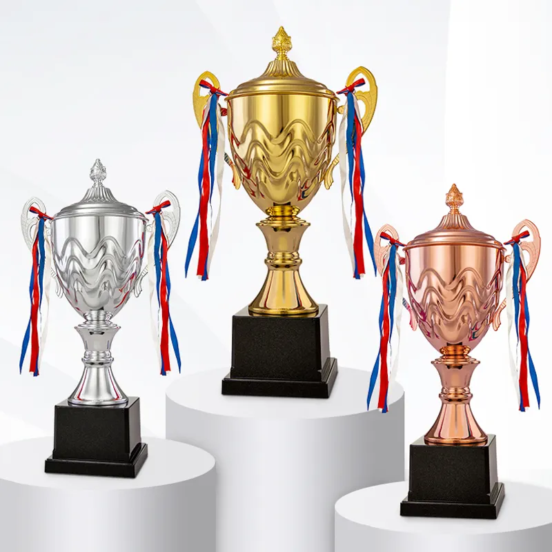 EU wholesale cheap school cup customized gold foil logo bowl top multi size sports awards metal trophy