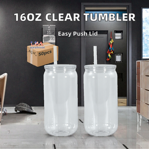 Almacén en EE. UU., 25 Vasos de Plástico Transparente de 16 oz, Reutilizables, Anticorrosivos, con Tapa Moderna de Botón, Envío Gratis, Vinilo UV DTF - Product Image 2