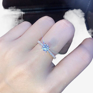 Anillo de Compromiso de Lujo con Diamante Cultivado en Laboratorio HPHT CVD, <span class=keywords><strong>Banda</strong></span> de Oro Sólido con Incrustaciones Parciales, Anillo de Promesa de 4 Puntas - Product Image 2