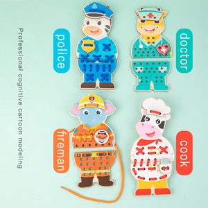 Planche à coudre en bois en gros pour enfants, jouet éducatif pour le développement de l'intelligence, avec lacets colorés et cartes d'animaux à coudre - Product Image 4