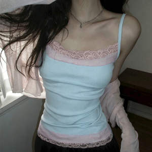 เสื้อชั้นในสตรีสีตัดกันลูกไม้เสื้อสายเดี่ยวทรงสลิมฟิตเสื้อกล้ามสายเดี่ยวนุ่มยืดได้สำหรับฤดูร้อน - Product Image 4